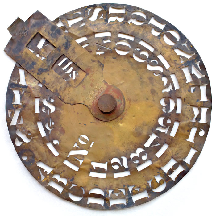USA, Brass, Rovolving Stencil disk, wheel, New York Stencil Works, ca. 1868-1917